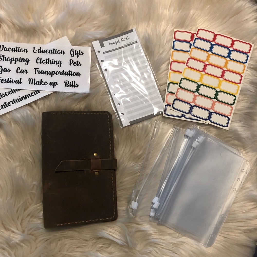 Leather binder journal cover book with budget keeping inserts